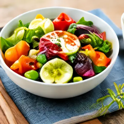 Bunter frischer Gemüsesalat in einer weißen Schüssel